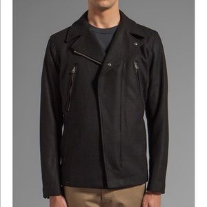 Theory Mens Black Multi Derwing Zurs Wool Asymmetrical Jacket Medium